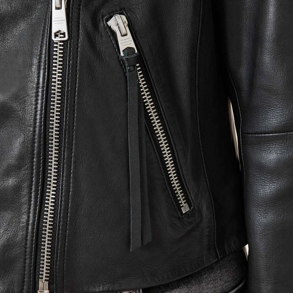 All Saints Dalby Leather Slim Fit Leather Biker Jacket - Picture 4 of 9
